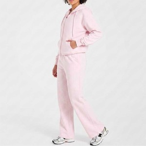 Low MOQ Wholesale Custom Women's Casual Two Piece Full Zip Hooded Tracksuit <b>Set</b> Comfortable Sweatsuit For Jogging At Low Price - Product Image 2