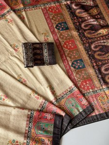 Sari en soie jacquard Dola de qualité supérieure avec tissage Zari complet et impression numérique UHD, vêtement de créateur - Product Image 3