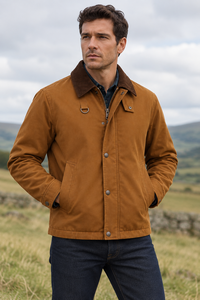 Custom <b>Mens</b> Brown Canvas Waterproof Windproof Winter Work <b>Jacket</b> <b>Corduroy</b> Collar Utility Coat Snap Placket Zip Closure D-Ring - Product Image 5