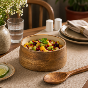 Bol à salade en bois de manguier émaillé fait main, sûr pour les aliments, bol de service en bois pour salade, riz, collations, cuisine, table à manger, décoration de la maison - Product Image 2