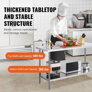 Tavolo da Preparazione Resistente 24 X 60 X 34 Pollici, Capacità di Carico 840 Libbre, 3 Altezze Regolabili, Acciaio per Cucina Commerciale - Product Image 3