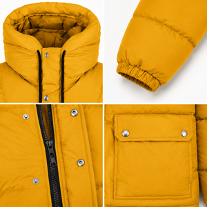 Blouson matelassé à capuche couleur personnalisée, en polyester, isolation thermique, fermeture à pression, poches utilitaires, designs streetwear hiver - Product Image 4