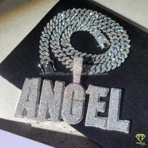 Luxury Moissanite Diamond " ANGEL " Letter Pendant With Cuban <b>Chain</b> Full <b>Iced</b> <b>Out</b> Hip Hop Necklace Jewelry - Product Image 1