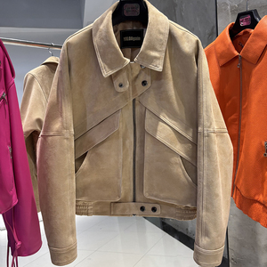 Veste de moto en cuir PU beige pour homme SHAFIQSPORTS, col rabattu, fermeture boutonnée, coupe ajustée, décontractée, hiver, coupe régulière - Product Image 6