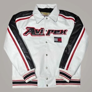เสื้อแจ็คเก็ตบอมเบอร์ Avirex สำหรับผู้ชาย ทำจากหนังแกะสีขาว กันลม เป็นมิตรกับสิ่งแวดล้อม สไตล์สตรีทแวร์ เหมาะสำหรับใส่ขี่มอเตอร์ไซค์ - Product Image 1