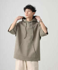 Sweat à capuche décontracté pour homme, 100 % coton épais, manches courtes, avec logo personnalisé, style streetwear, coupe oversize, pour la vente en gros - Product Image 2