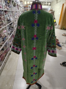 Handmade Finished Long Breathable Eco-Friendly Velvet Bomber <b>Jacket</b> <b>Mandarin</b> <b>Collar</b> Embroidered Sunflower Floral Knitted Cotton - Product Image 6