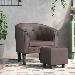 Fauteuil en contreplaqué Pinewood en similicuir marron avec repose-pieds standard pour salon - Product Image 1