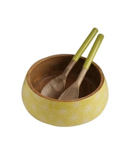 Bol à salade en bois d'acacia fait à la main indien cuillère de serveur multifonction fourchette pour cuisine hôtel restaurant utiliser dernier carton de conception - Product Image 1