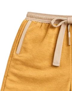 Ensemble décontracté d'été pour homme : débardeur jaune moutarde sans manches et short en coton avec cordon de serrage beige – Ensemble deux pièces - Product Image 5