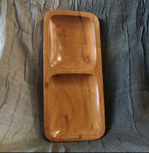 Plateau de service en bois naturel au design créatif avec 2 compartiments, vaisselle, ustensiles de cuisine, plateau de rangement au meilleur prix - Product Image 3