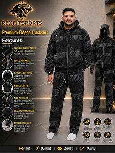 ชุดเซ็ตฮู้ดดี้ซิปสีดำสำหรับผู้ชาย REXFITSPORTS ลายพิมพ์ทั่วตัว สไตล์สปอร์ต สตรีทแวร์ กางเกงจ็อกเกอร์ขายาวพร้อมกระเป๋าข้าง - Product Image 6