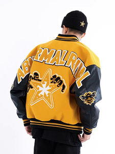 Chaqueta universitaria de béisbol con parche de chenilla amarillo personalizado de alta calidad, chaqueta Letterman corta para hombre a buen precio. - Product Image 2