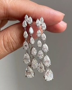 Pear Cut Moissanite Chandelier <b>Earrings</b> Women's Luxury Water Drop <b>Dangle</b> Wedding Jewelry Claw Setting <b>Silver</b> Plated - Product Image 2