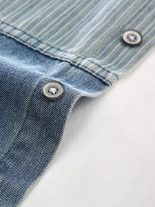 Camisa de Mezclilla Casual para Hombre, a la Moda 2026, Manga Larga, Diseño a Rayas con Parches, Cuello Clásico, Corte Regular, para Todas las Temporadas - Product Image 4