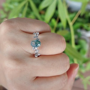 Oval <b>Moss</b> <b>Agate</b> 925 Sterling Silver Prong Set Leaf Vine Nature Inspired Engagement Wedding Band Party <b>Rings</b> for Women - Product Image 2