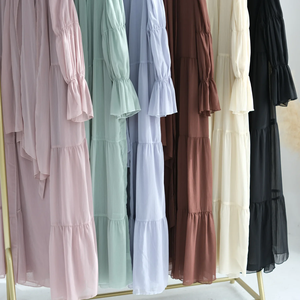 Conjunto de Abaya Abierta de Chifón Transparente con Hiyab para Mujeres Musulmanas, Ropa Islámica para Fiestas y Ramadán, Kaftán de Dubái y Turquía, Kimono Abierto de Crepé - Product Image 6