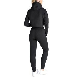 Ensemble deux pièces décontracté pour femme : Sweat-shirt court gris anthracite à quart de zip et pantalon de survêtement large avec poches - Product Image 4