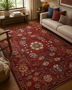 Persian Style Medallion Area Rug <b>Red</b> Hand Knotted <b>Wool</b>/Silk Eco-Friendly Anti-Slip Medium Pile Rectangle Living Room Decor - Product Image 2