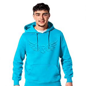 <b>Men's</b> <b>Navy</b> Blue Embossed Wings Logo Hoodie Regular Fit Casual <b>Fleece</b> Sweatshirt Front Pocket Design Autumn Wear - Product Image 5