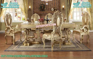 Stylish Look Marble Top <b>Dining</b> Table Set Wooden Handcraft <b>8</b> Seater <b>Dining</b> Set Traditional Teak Wood <b>Dining</b> Table & <b>Chairs</b> Set - Product Image 6