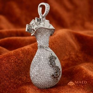 Colgante de Plata con Moissanita Iced Out en Forma de Bolsa de Dinero, Amuleto de Símbolo de Dólar Estilo Hip Hop, Collar de Lujo Personalizado con Brillo, Regalo para Hombres y Mujeres - Product Image 3