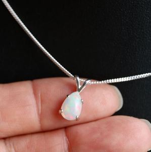 Natural Opal Pear Teardrop <b>Charm</b> Pendant Necklace 925 Sterling <b>Silver</b> Dainty Luxury Jewelry October Birthstone Gift Women - Product Image 2