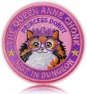 Custom Round Embroidered Patch Cartoon Cat <b>Iron</b> On Sew On Patch Pink Border for Clothing Bags Hats - Product Image 1