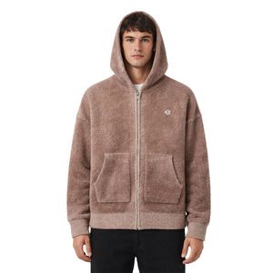 Sudaderas con capucha de forro polar Sherpa para hombre, con cremallera completa, estilo oversize, textura de peluche, cálidas para invierno, con logo personalizado, suministro al por mayor - Product Image 1