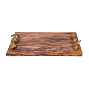 Made Of Wood Material Serving <b>Tray</b> With Golden Metal Handles <b>Tray</b> New Attractive Wooden <b>Tray</b> <b>Snacks</b> Dessert Serving Platter - Product Image 5