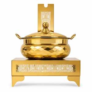 Casserole de luxe en laiton émaillé avec poignée en alliage de zinc et couvercle martelé, compatible four, récipient de cuisine décoratif - Product Image 1