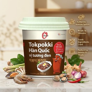 Tokpokki Coreano Instantáneo 105g - Sabor Jjajang - Pastel Rico Saludable de Tokpokki de la Marca O'food - Listo para Usar |   Venta al por mayor y OEM - Product Image 1