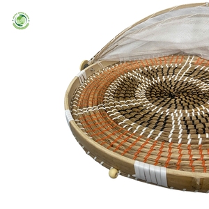 Woven straw food <b>cover</b> with brown pattern Kitchenware and <b>table</b> decoration Wholesale eco-friendly Made in Vietnam - Product Image 5
