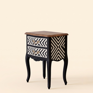 Handmade Black White Chevron Stripe Bone Inlay Wood <b>Bedside</b> <b>Table</b> <b>Industrial</b> Design Quality Branded Furniture for Bedroom - Product Image 4