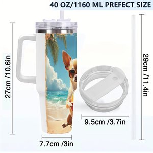 แก้วน้ำสแตนเลสแบบกำหนดเอง 40 ออนซ์ ลายชิวาวาชายหาด สำหรับใช้งานกลางแจ้ง - Product Image 4