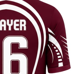 ชุดเสื้อฟุตบอลสีแดงเลือดหมูและสีขาว ชุดยูนิฟอร์มฟุตบอลแบบกำหนดเองสำหรับผู้ชาย ระบายอากาศได้ดี แห้งเร็ว ชุดกีฬาสำหรับการแข่งขันและการฝึกซ้อม - Product Image 5