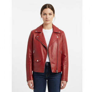OEM Factory Supplier Women Sheep Skin PU <b>Jacket</b> Wholesale Custom Made Stylish Slim Fit <b>Biker</b> Outerwear Canvas Printed Cotton - Product Image 1