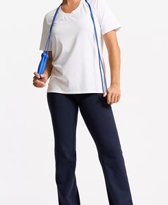 Lightweight <b>Women</b> <b>Navy</b> Blue Full Length <b>Legging</b> Mid Waist Elastic Waist Spandex Cotton Blend Breathable Solid Color Simple Style - Product Image 3