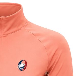 เสื้อพูลโอเวอร์แขนยาวคอซิปสำหรับผู้หญิง สีชมพูคอรัล แบรนด์ Manufacturer  ตกแต่งลายดอกไม้ที่แขนเสื้อ เหมาะสำหรับออกกำลังกายและเล่นกีฬา - Product Image 5