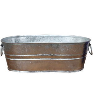 Cubo de hielo ovalado de metal galvanizado con asas, estilo rústico, enfriador de bebidas para fiestas, para enfriar cerveza y champán - Product Image 2