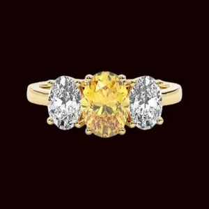 2.90 Ct Oval Cut Lab Grown Fancy Vivid Yellow Diamond Women <b>Ring</b> <b>14K</b> Yellow <b>Gold</b> - Product Image 2