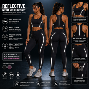 Ensemble de yoga réfléchissant pour femmes : Leggings taille haute et brassière de sport pour la course nocturne, la gym et le fitness – Vêtements de sport OEM en gros - Product Image 6