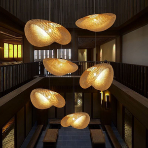 Luminaire suspendu en rotin pour cuisine, abat-jour en bambou, éclairage tissé à la main, décoration en bois, luminaire suspendu moderne pour plafond - Product Image 4