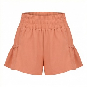 Women <b>Elastic</b> Waist Ruffle Shorts Solid Color Casual A-Line Summer Wear - Product Image 1