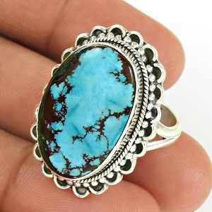 Bague artisanale vintage faite à la main avec pierre précieuse turquoise naturelle de forme ovale, magnifique bague bohème à prix de gros - Product Image 2