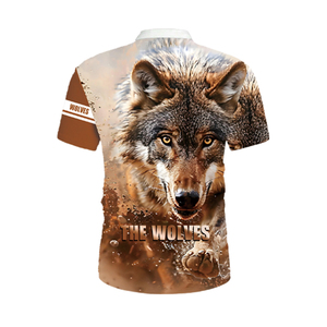 Polo para Hombre con Estampado de Lobo Marrón Tierra |   Camiseta con Cierre de Cremallera de un Cuarto, Sublimación Digital 3D |   Ropa Casual con Motivos de Animales Salvajes - Product Image 3