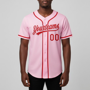Maillot de baseball personnalisé OEM pour hommes - Respirant, grandes tailles, broderie personnalisée et impression par sublimation, maillot de softball rose - Product Image 5