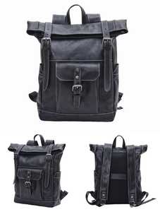 Men’s Rugged Leather Roll Top Backpack Masculine Design Rucksack For <b>Work</b> Hiking Durable Travel <b>Bag</b> LRTB-0156C - Product Image 3