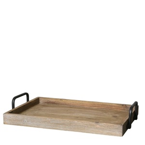 Plateau de service rustique en bois artisanal de qualité supérieure avec poignées métalliques, plateau décoratif en bois de manguier pour restaurants et hôtels (vente en gros) - Product Image 1