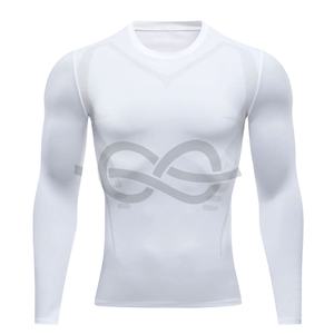 T-shirt de compression à manches longues pour hommes, sous-vêtement athlétique, blanc, performance, soutien musculaire, respirabilité - Product Image 1